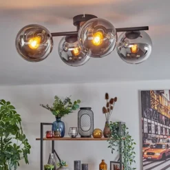 Gastor Plafonnier, Boule lumineuse Chrome, Clair, Fumé, 4 lumières