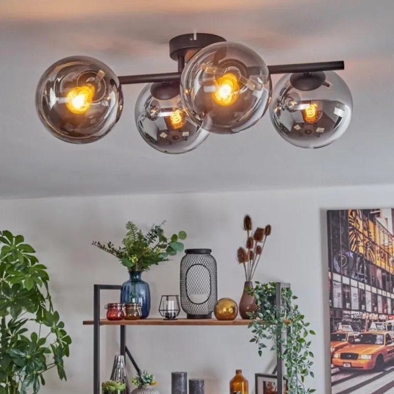 Gastor Plafonnier, Boule lumineuse Chrome, Clair, Fumé, 4 lumières