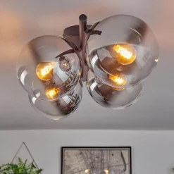 Gastor Plafonnier, Boule lumineuse Chrome, Clair, Fumé, 4 lumières