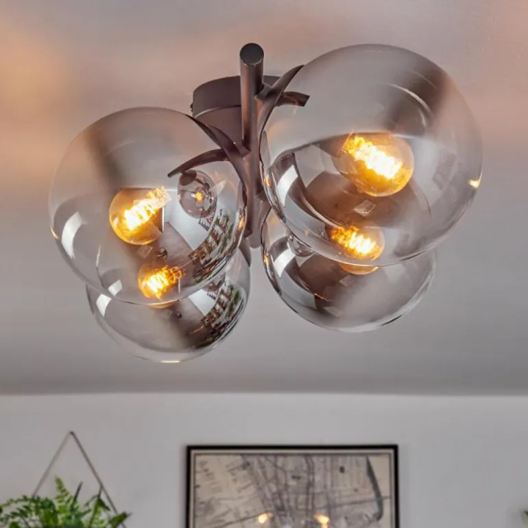 Gastor Plafonnier, Boule lumineuse Chrome, Clair, Fumé, 4 lumières