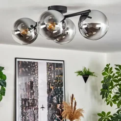 Gastor Plafonnier, Boule lumineuse Chrome, Clair, Fumé, 4 lumières