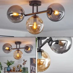 Gastor Plafonnier, Boule lumineuse Ambre, Fumé, 3 lumières