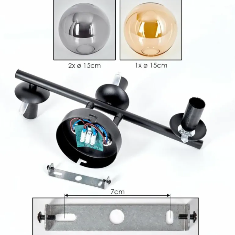 Gastor Plafonnier, Boule lumineuse Ambre, Fumé, 3 lumières