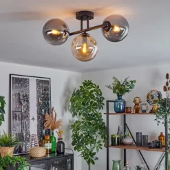 Gastor Plafonnier, Boule lumineuse Ambre, Fumé, 3 lumières