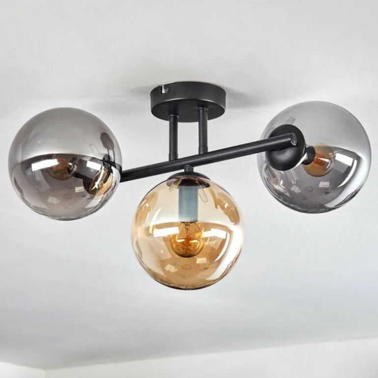 Gastor Plafonnier, Boule lumineuse Ambre, Fumé, 3 lumières