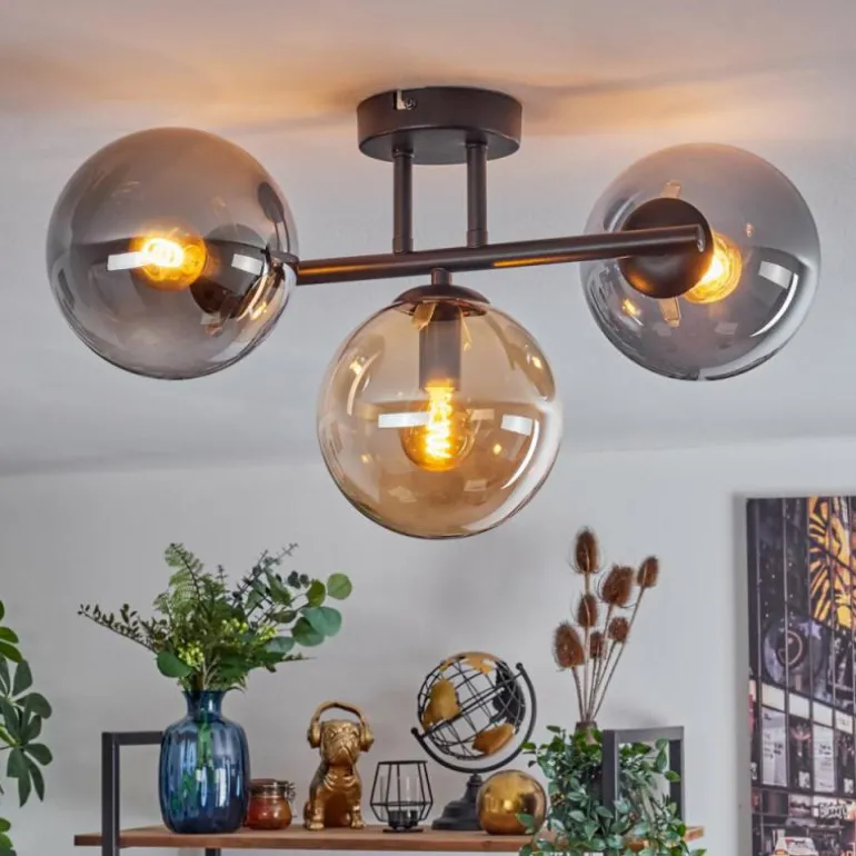 Gastor Plafonnier, Boule lumineuse Ambre, Fumé, 3 lumières