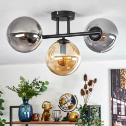 Gastor Plafonnier, Boule lumineuse Ambre, Fumé, 3 lumières