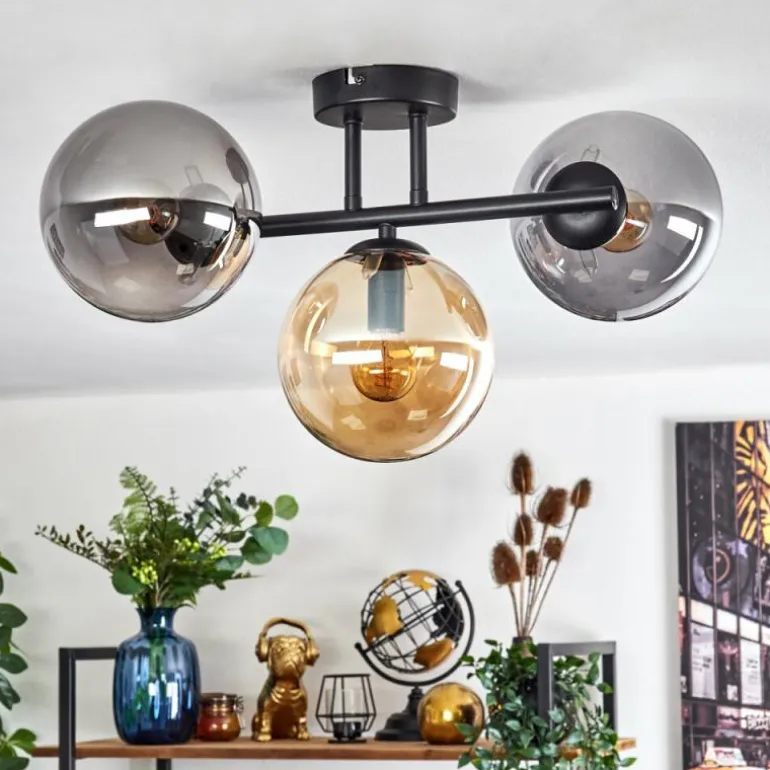 Gastor Plafonnier, Boule lumineuse Ambre, Fumé, 3 lumières