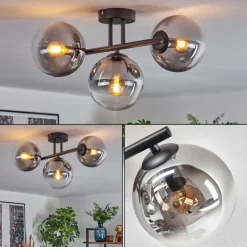 Gastor Plafonnier, Boule lumineuse Clair, Fumé, 3 lumières