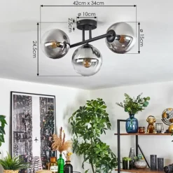Gastor Plafonnier, Boule lumineuse Clair, Fumé, 3 lumières