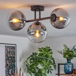 Gastor Plafonnier, Boule lumineuse Clair, Fumé, 3 lumières