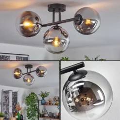 Gastor Plafonnier, Boule lumineuse Chrome, Clair, Fumé, 3 lumières