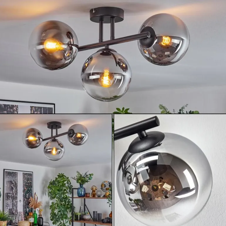 Gastor Plafonnier, Boule lumineuse Chrome, Clair, Fumé, 3 lumières