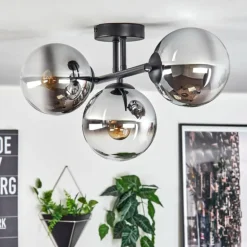 Gastor Plafonnier, Boule lumineuse Chrome, Clair, Fumé, 3 lumières