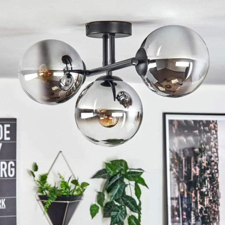 Gastor Plafonnier, Boule lumineuse Chrome, Clair, Fumé, 3 lumières