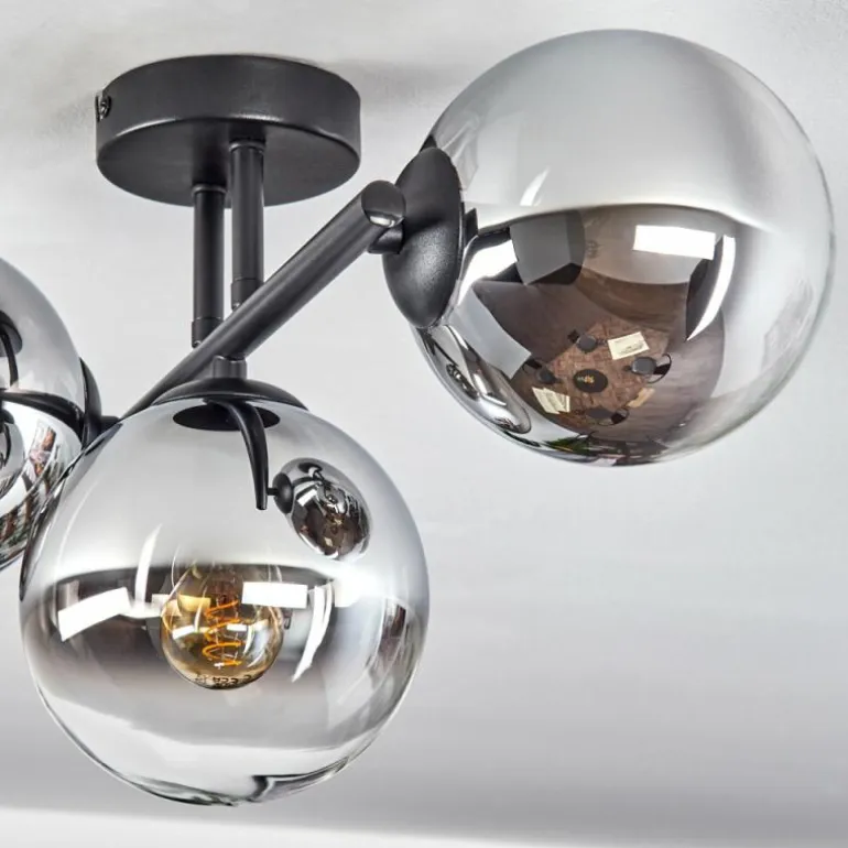 Gastor Plafonnier, Boule lumineuse Chrome, Clair, Fumé, 3 lumières