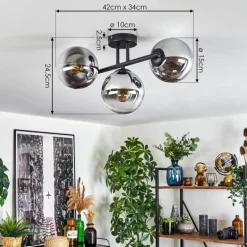 Gastor Plafonnier, Boule lumineuse Chrome, Clair, Fumé, 3 lumières