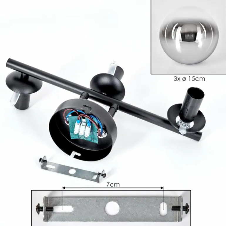 Gastor Plafonnier, Boule lumineuse Chrome, Clair, Fumé, 3 lumières