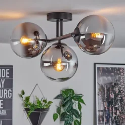Gastor Plafonnier, Boule lumineuse Chrome, Clair, Fumé, 3 lumières