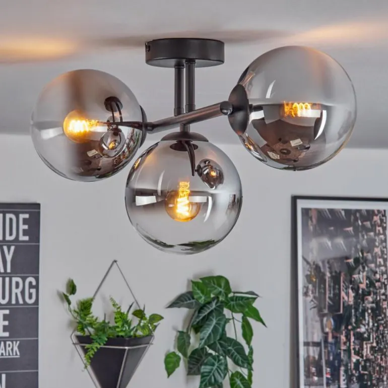 Gastor Plafonnier, Boule lumineuse Chrome, Clair, Fumé, 3 lumières