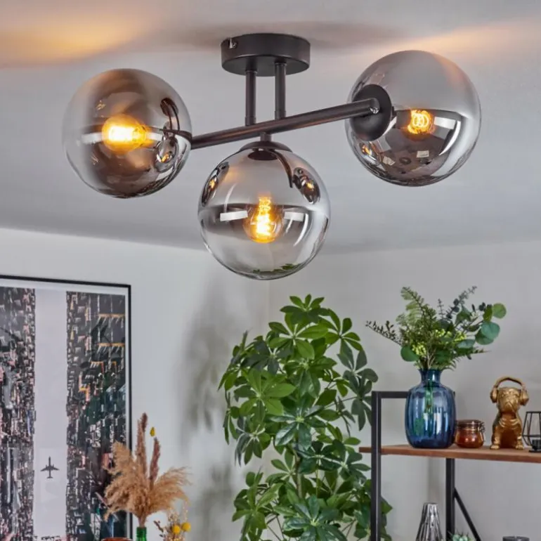 Gastor Plafonnier, Boule lumineuse Chrome, Clair, Fumé, 3 lumières