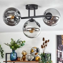 Gastor Plafonnier, Boule lumineuse Chrome, Clair, Fumé, 3 lumières