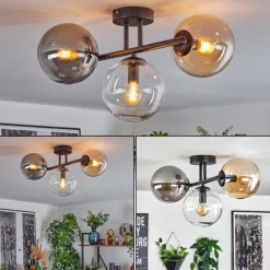 Gastor Plafonnier, Boule lumineuse Ambre, Clair, Fumé, 3 lumières