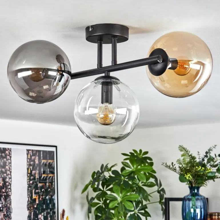 Gastor Plafonnier, Boule lumineuse Ambre, Clair, Fumé, 3 lumières