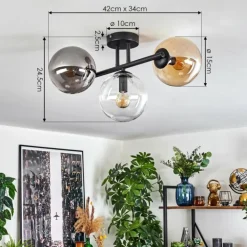 Gastor Plafonnier, Boule lumineuse Ambre, Clair, Fumé, 3 lumières