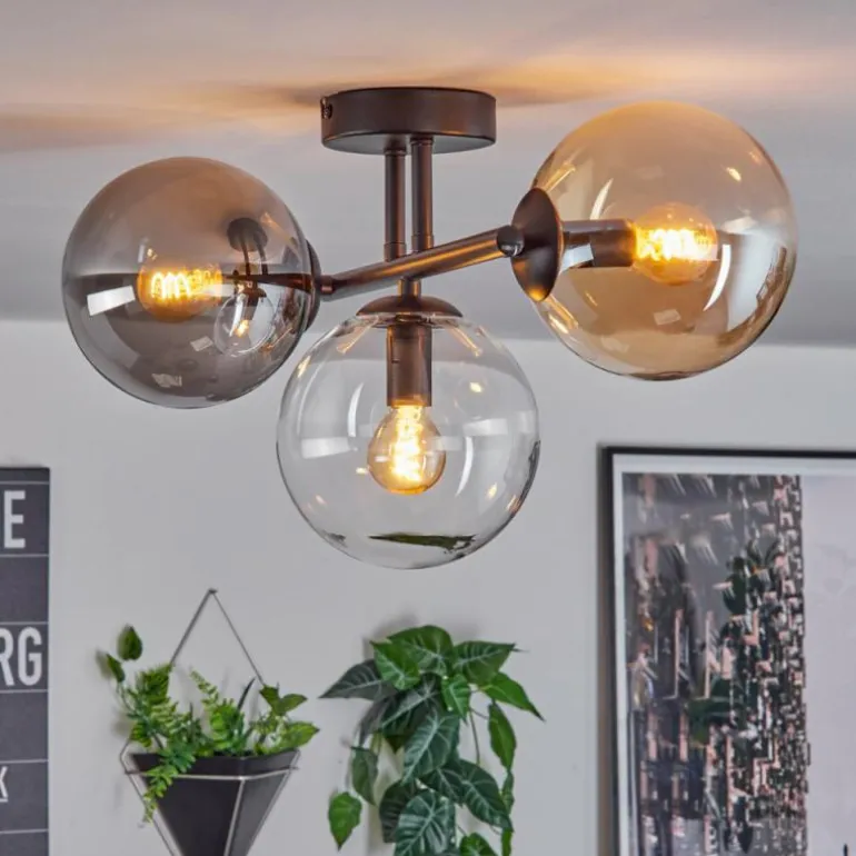 Gastor Plafonnier, Boule lumineuse Ambre, Clair, Fumé, 3 lumières