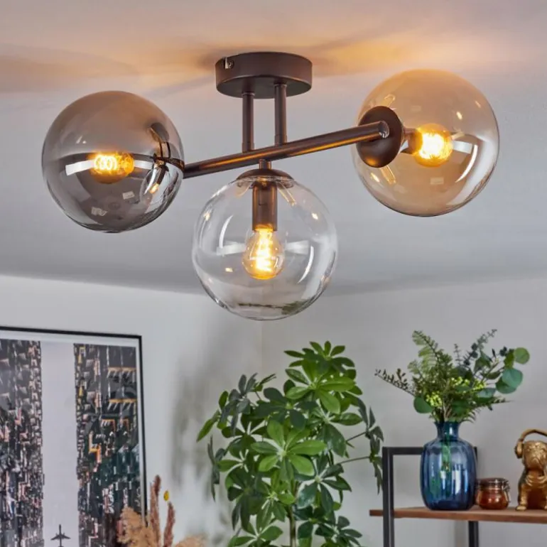 Gastor Plafonnier, Boule lumineuse Ambre, Clair, Fumé, 3 lumières