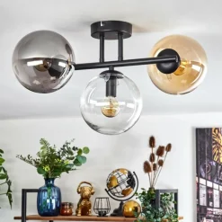 Gastor Plafonnier, Boule lumineuse Ambre, Clair, Fumé, 3 lumières