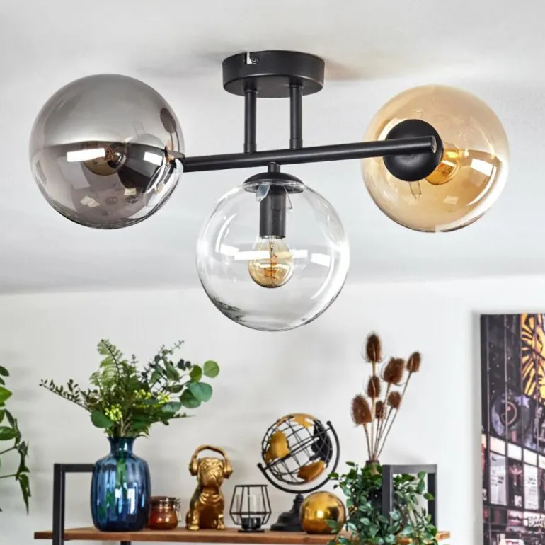 Gastor Plafonnier, Boule lumineuse Ambre, Clair, Fumé, 3 lumières