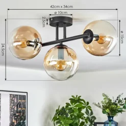 Gastor Plafonnier, Boule lumineuse Ambre, Clair, 3 lumières