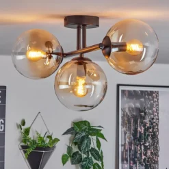 Gastor Plafonnier, Boule lumineuse Ambre, Clair, 3 lumières