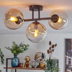 Gastor Plafonnier, Boule lumineuse Ambre, Clair, 3 lumières