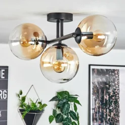 Gastor Plafonnier, Boule lumineuse Ambre, Clair, 3 lumières