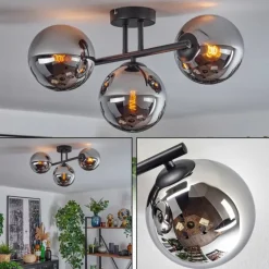 Gastor Plafonnier, Boule lumineuse Chrome, Fumé, 3 lumières
