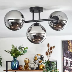Gastor Plafonnier, Boule lumineuse Chrome, Fumé, 3 lumières