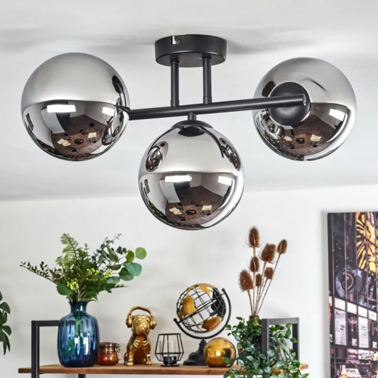 Gastor Plafonnier, Boule lumineuse Chrome, Fumé, 3 lumières
