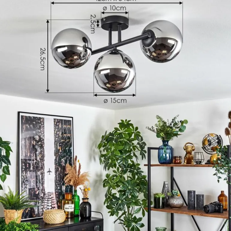 Gastor Plafonnier, Boule lumineuse Chrome, Fumé, 3 lumières