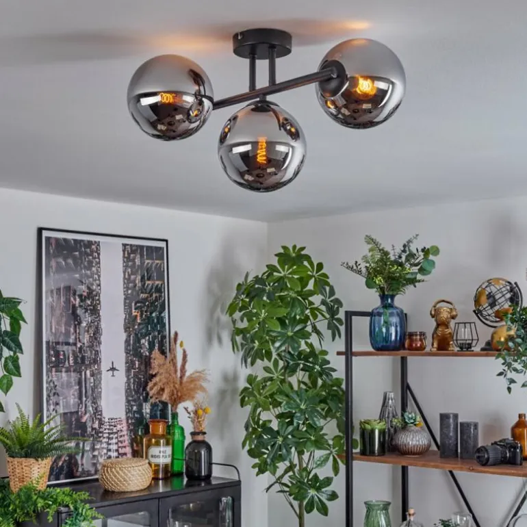Gastor Plafonnier, Boule lumineuse Chrome, Fumé, 3 lumières