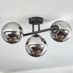 Gastor Plafonnier, Boule lumineuse Chrome, Fumé, 3 lumières