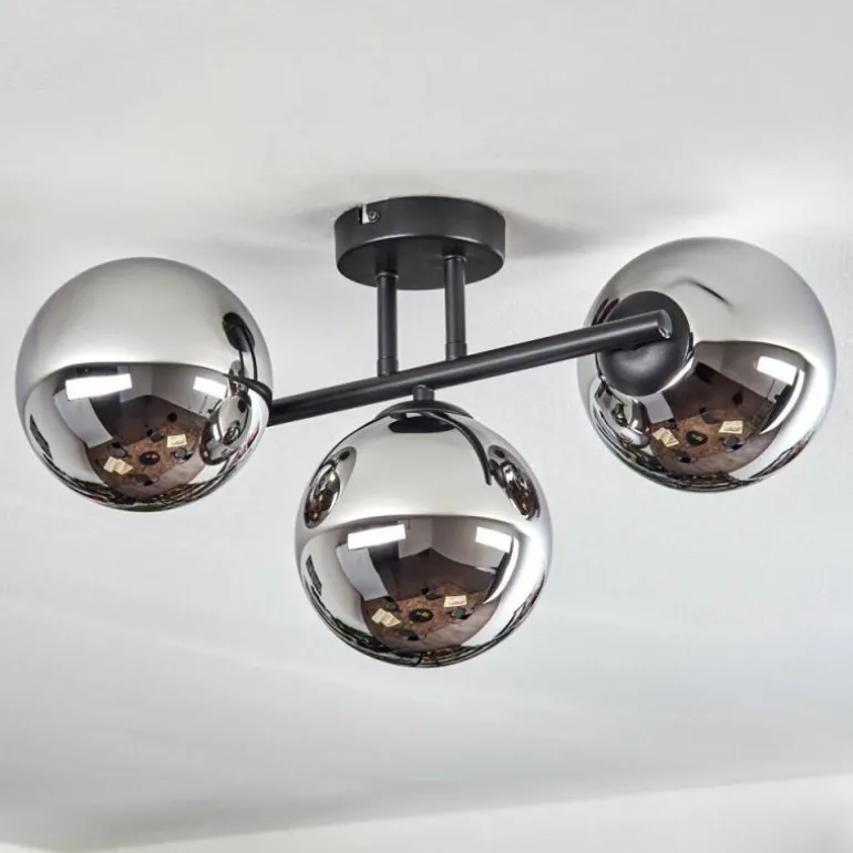 Gastor Plafonnier, Boule lumineuse Chrome, Fumé, 3 lumières