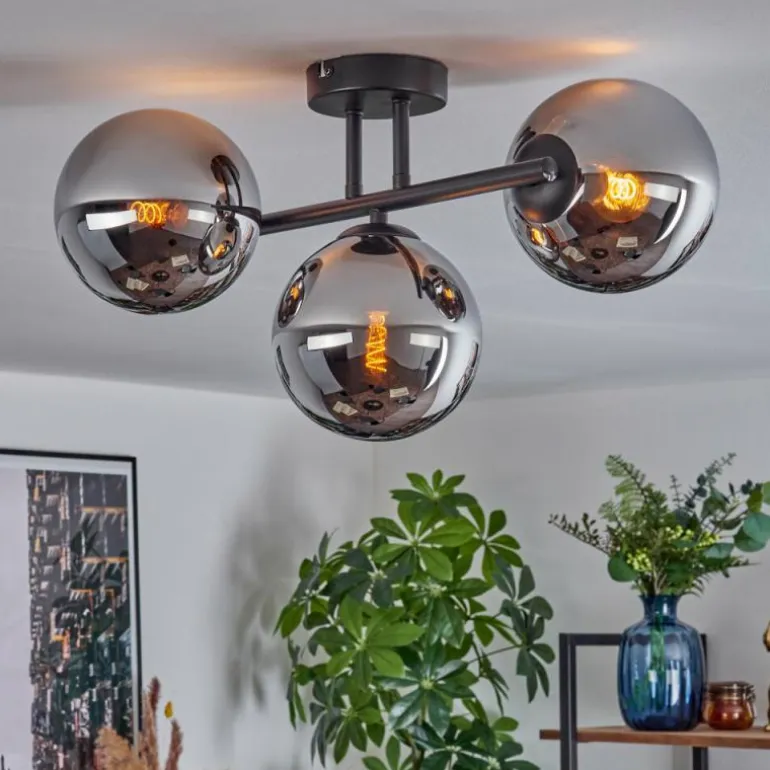 Gastor Plafonnier, Boule lumineuse Chrome, Fumé, 3 lumières