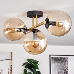 Gastor Plafonnier, Boule lumineuse 42 cm Or, Noir, 3 lumières
