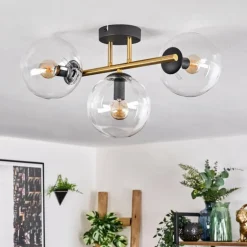 Gastor Plafonnier, Boule lumineuse 42 cm Or, Noir, 3 lumières