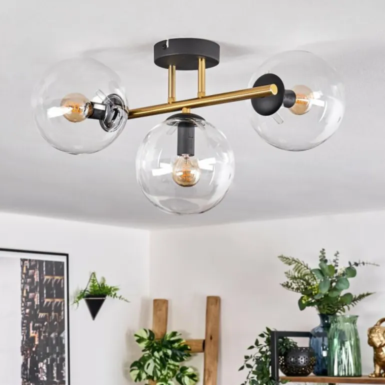 Gastor Plafonnier, Boule lumineuse 42 cm Or, Noir, 3 lumières