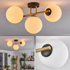 Gastor Plafonnier, Boule lumineuse 42 cm Or, Noir, 3 lumières
