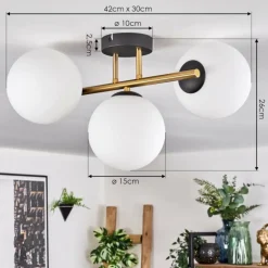 Gastor Plafonnier, Boule lumineuse 42 cm Or, Noir, 3 lumières